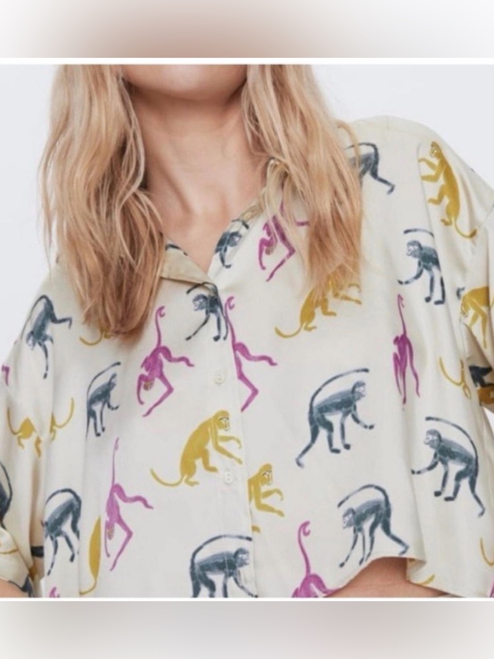 Zara Monkey Print Crop Blouse